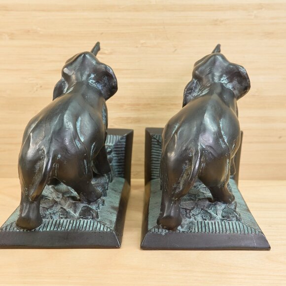 Antique 1922 Ronson Cast Metal Elephant Bookends / Vintage Elephant Shelf Decor - Picture 10 of 10